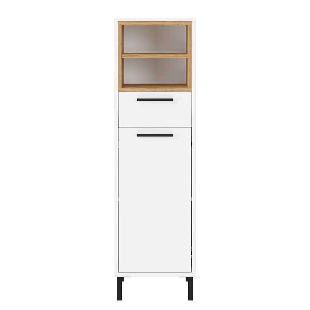 Badseitenschrank Skandi in Weiß und Wildeiche NB Made in Germany