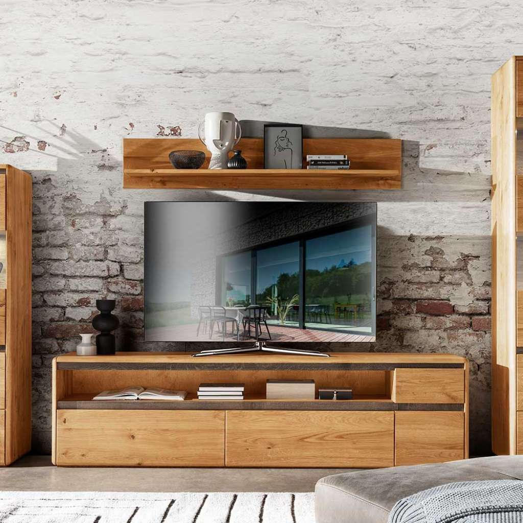 Flachstrecke Wohnzimmer aus Eiche Massivholz zwei Schubladen und Tür