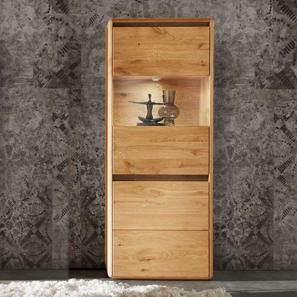 Schrank Vitrine Eiche in modernem Design 151 cm hoch - 62 cm breit