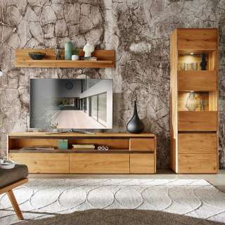 Schrankwand Wohnzimmer Eiche in modernem Design 208 cm hoch (dreiteilig)