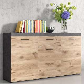 Modernes Sideboard mit Drehtüren Wildeichefarben Beton Grau