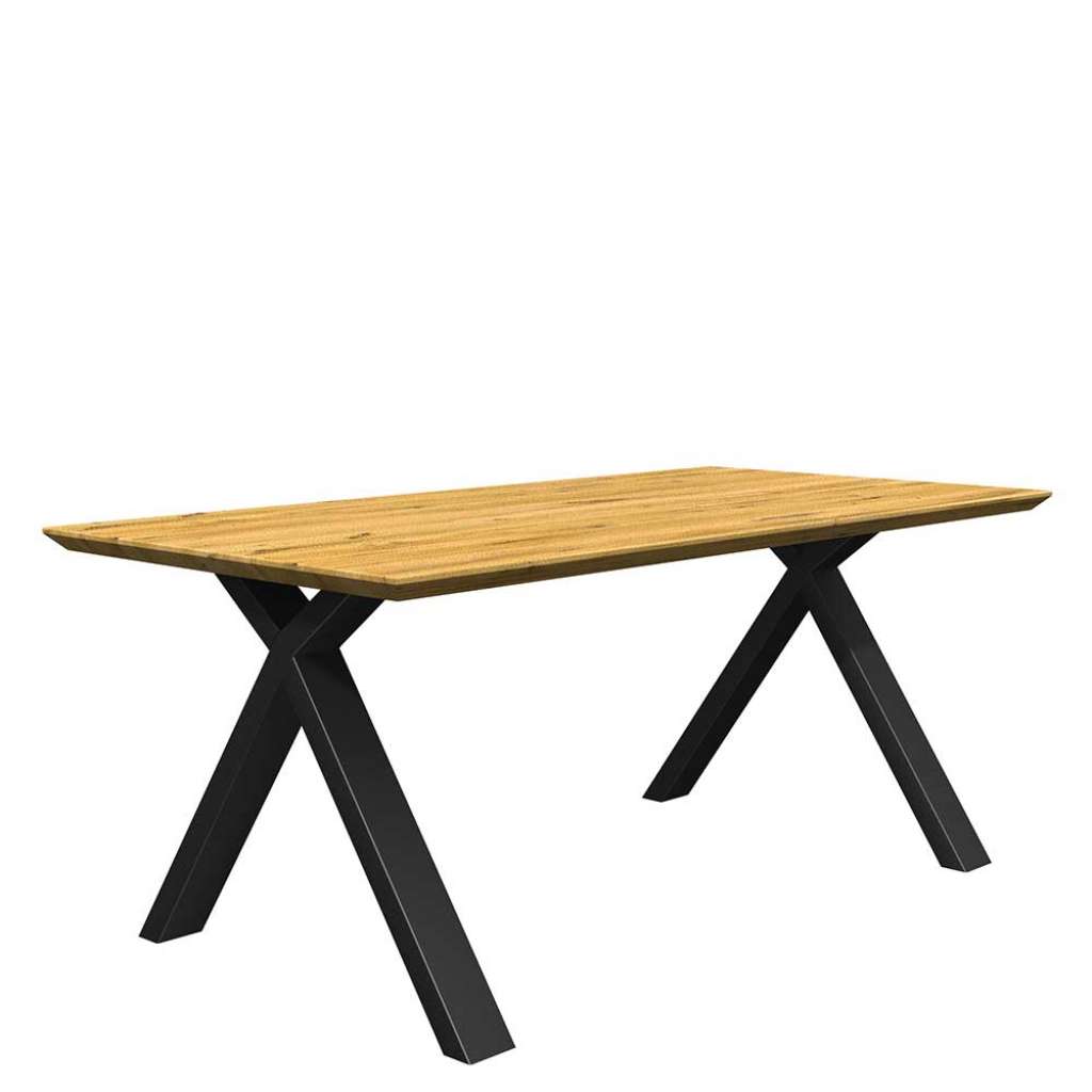 Eiche massiv Esstisch modern in modernem Design X Gestell aus Metall