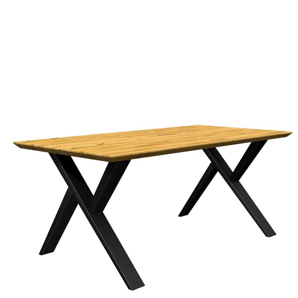 Holztisch mit Metallgestell aus Eiche und Metall Schweizer Kante