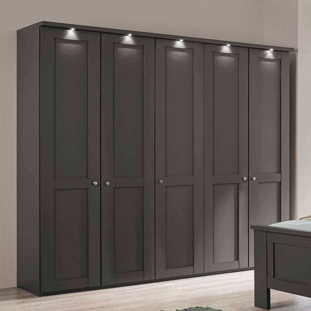 Dunkelgrauer Kleiderschrank im Landhausstil wahlweise mit LED Beleuchtung