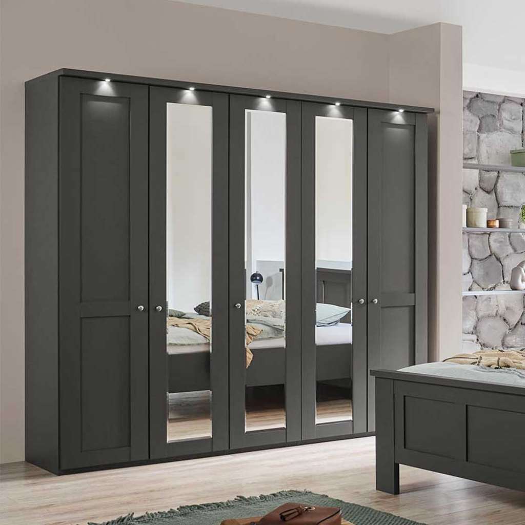 Dunkelgrauer Kleiderschrank mit Spiegeltüren Made in Germany