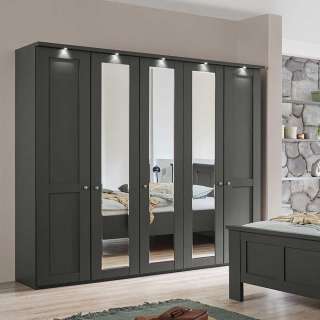 Dunkelgrauer Kleiderschrank mit Spiegeltüren Made in Germany