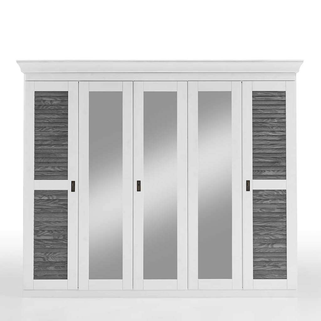Landhaus Drehtürenschrank in Kiefer Grau und Weiß 253x210x64 cm