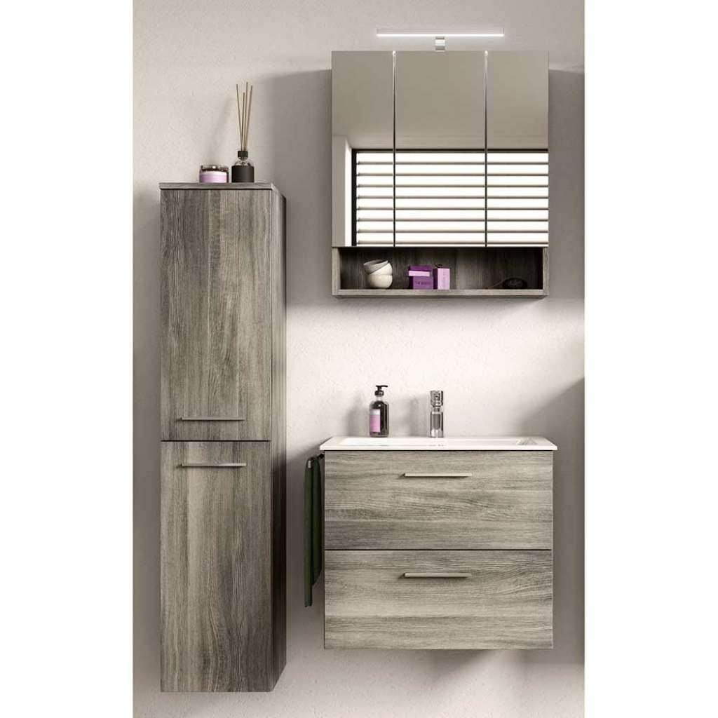 Gäste WC Möbel Set mit Spiegelschrank Waschbecken inklusive (dreiteilig)