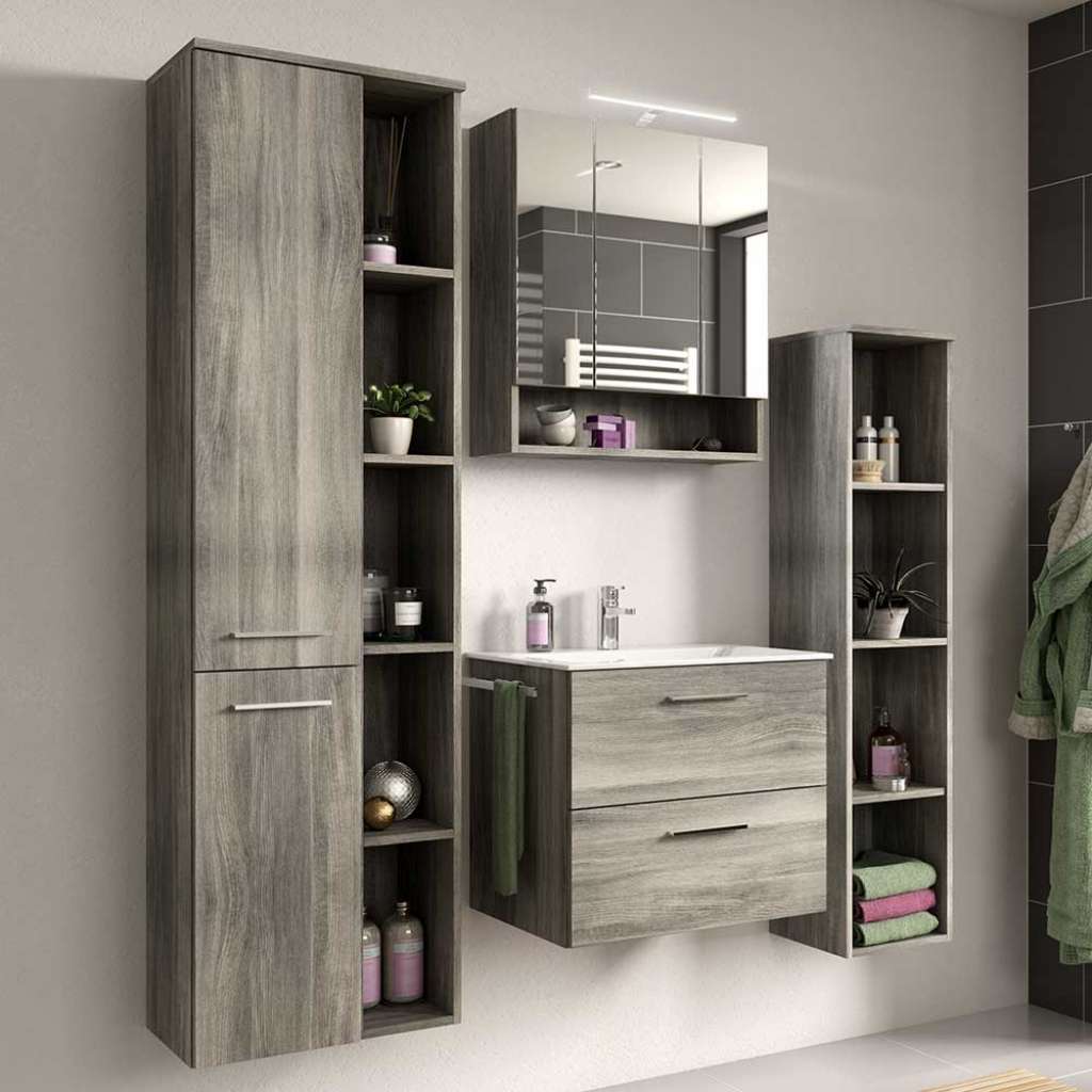 Modernes Waschplatz Set mit Spiegelschrank Waschbecken inklusive (vierteilig)
