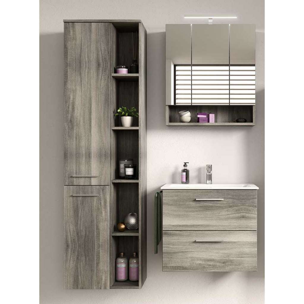 Badezimmermöbel Set modern in Rauchgrau Holz NB die Wandmontage (dreiteilig)