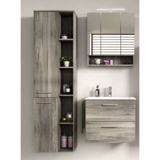 Badezimmermöbel Set modern in Rauchgrau Holz NB die Wandmontage (dreiteilig)