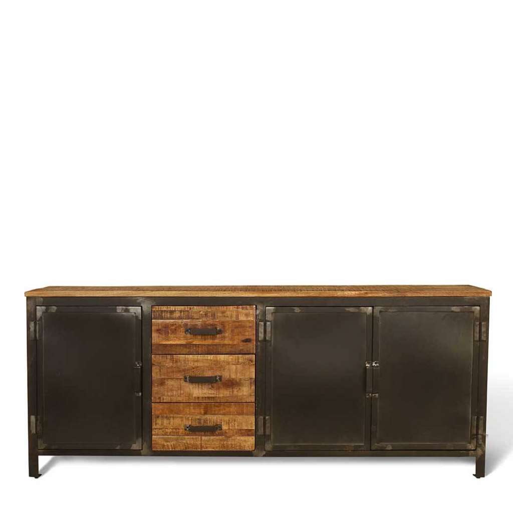 Goßes Sideboard im Industry und Loft Stil Mangobaum Massivholz und Metall