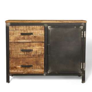 Industrial Style Sideboard aus Mangobaum Massivholz Vierfußgestell aus Metall