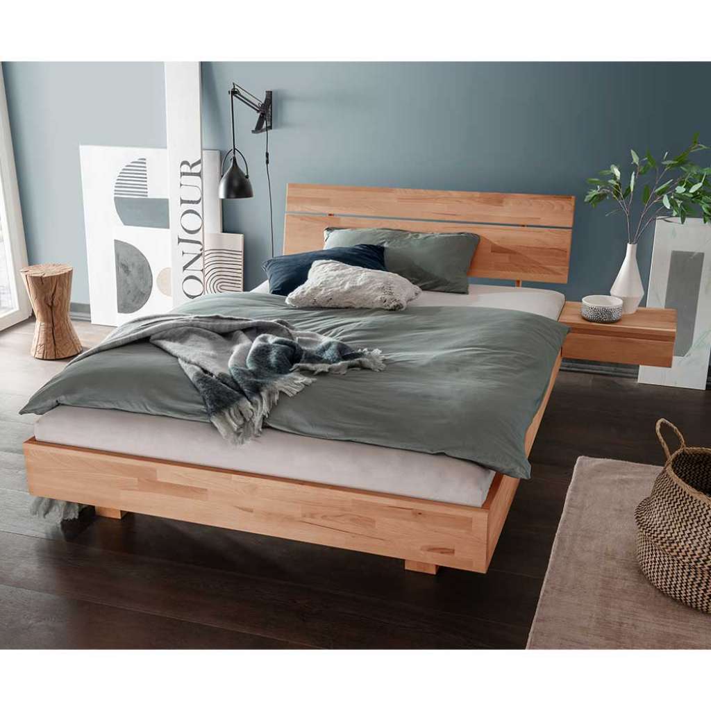 Kernbuche Bett massiv geölt in modernem Design 37 cm Einstiegshöhe