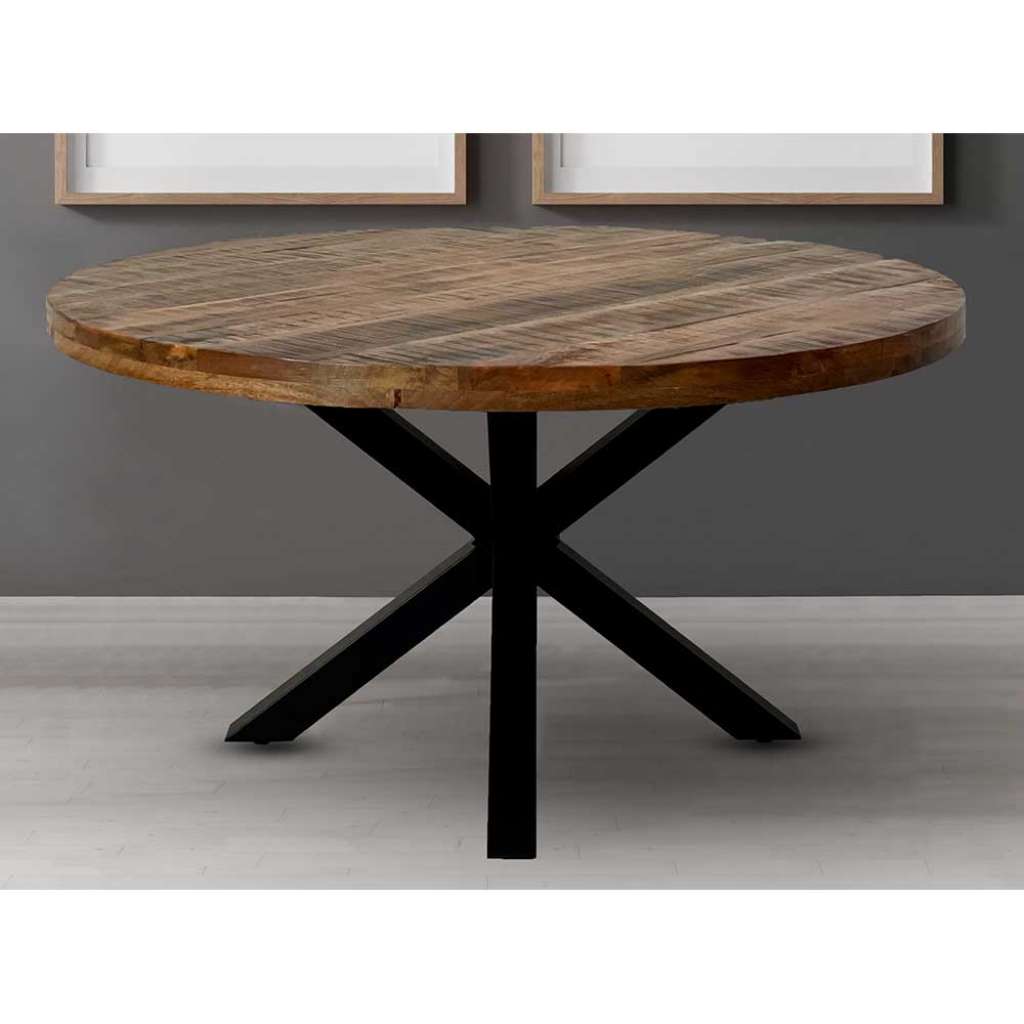 Küchentisch Industriestil aus Mangobaum Massivholz Metall