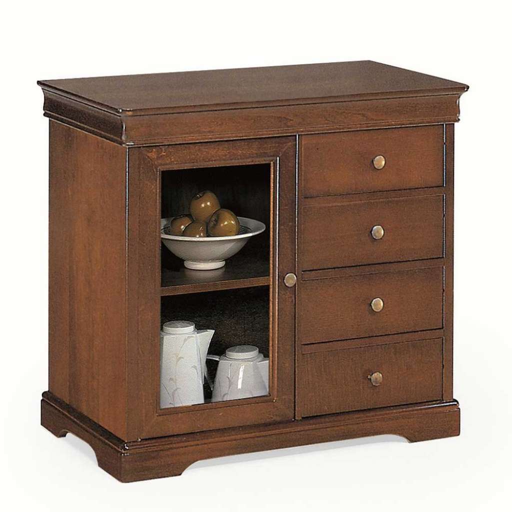 Wohnzimmer Kommode mit Glastür und vier Schubladen 76 cm hoch