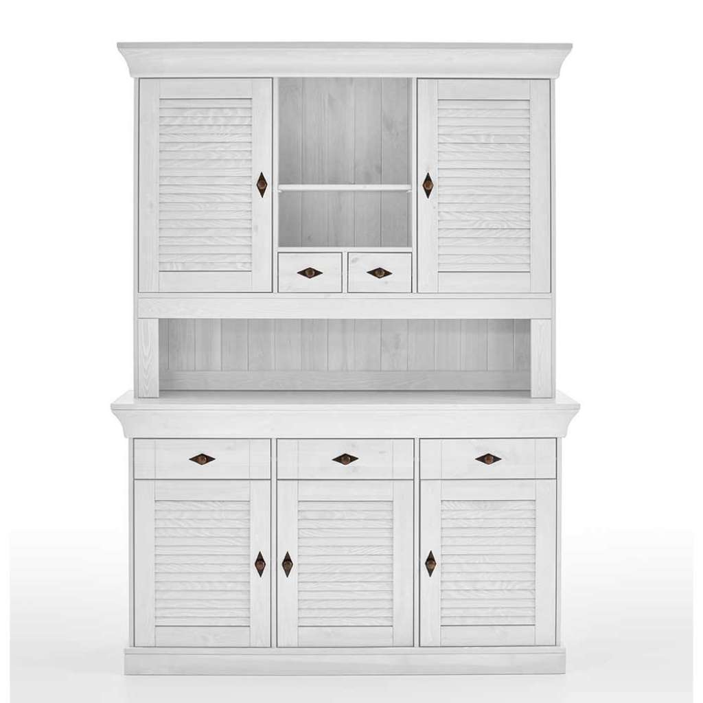 Weißes Landhaus Buffet mit fünf Schubladen und Türen 197 cm hoch