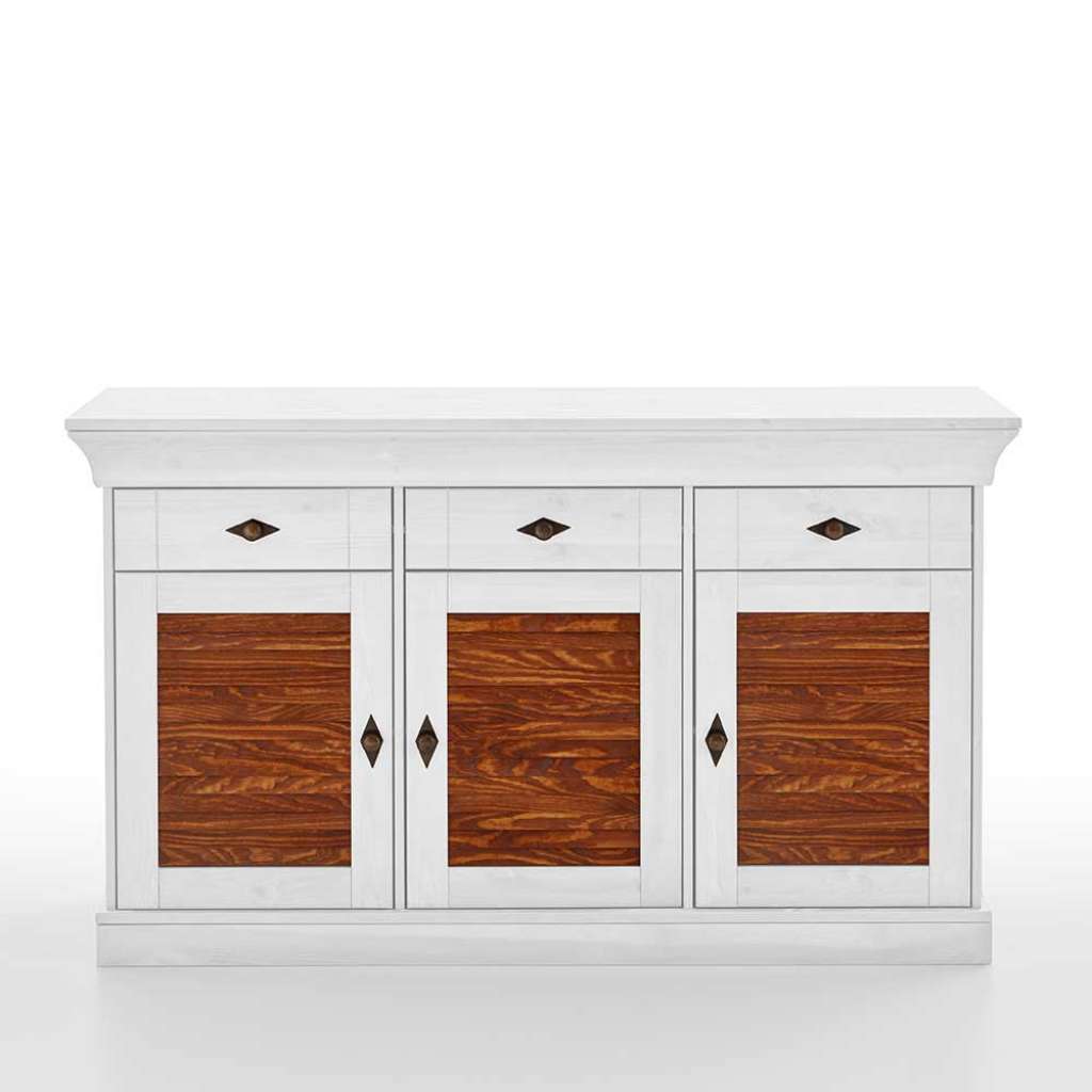 Landhaus Esszimmersideboard in Bernsteinfarben und Weiß 144 cm breit