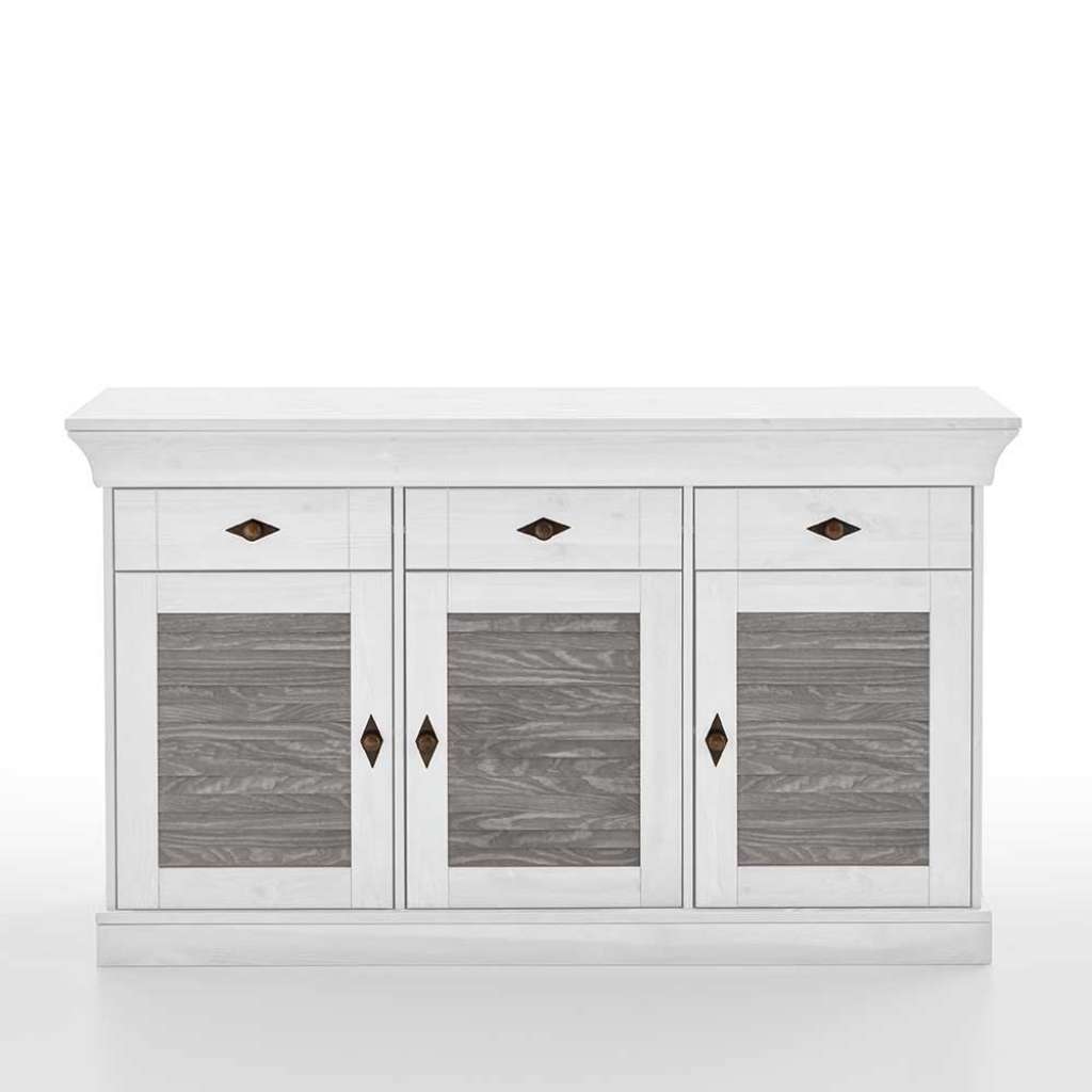 Landhaus Sideboard zweifarbig in Kiefer Grau und Weiß 85 cm hoch