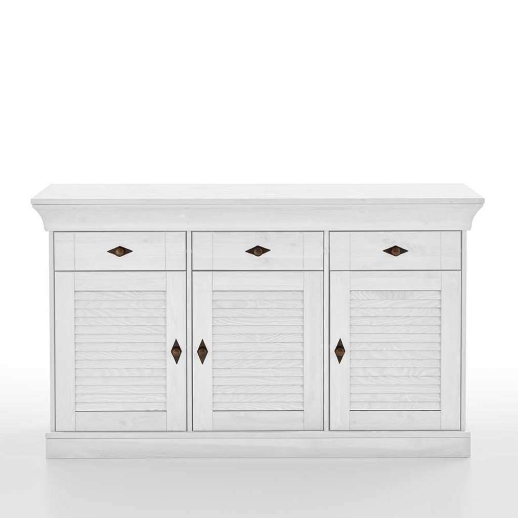 Landhaus Sideboard weiß mit drei Schubladen 144 cm breit