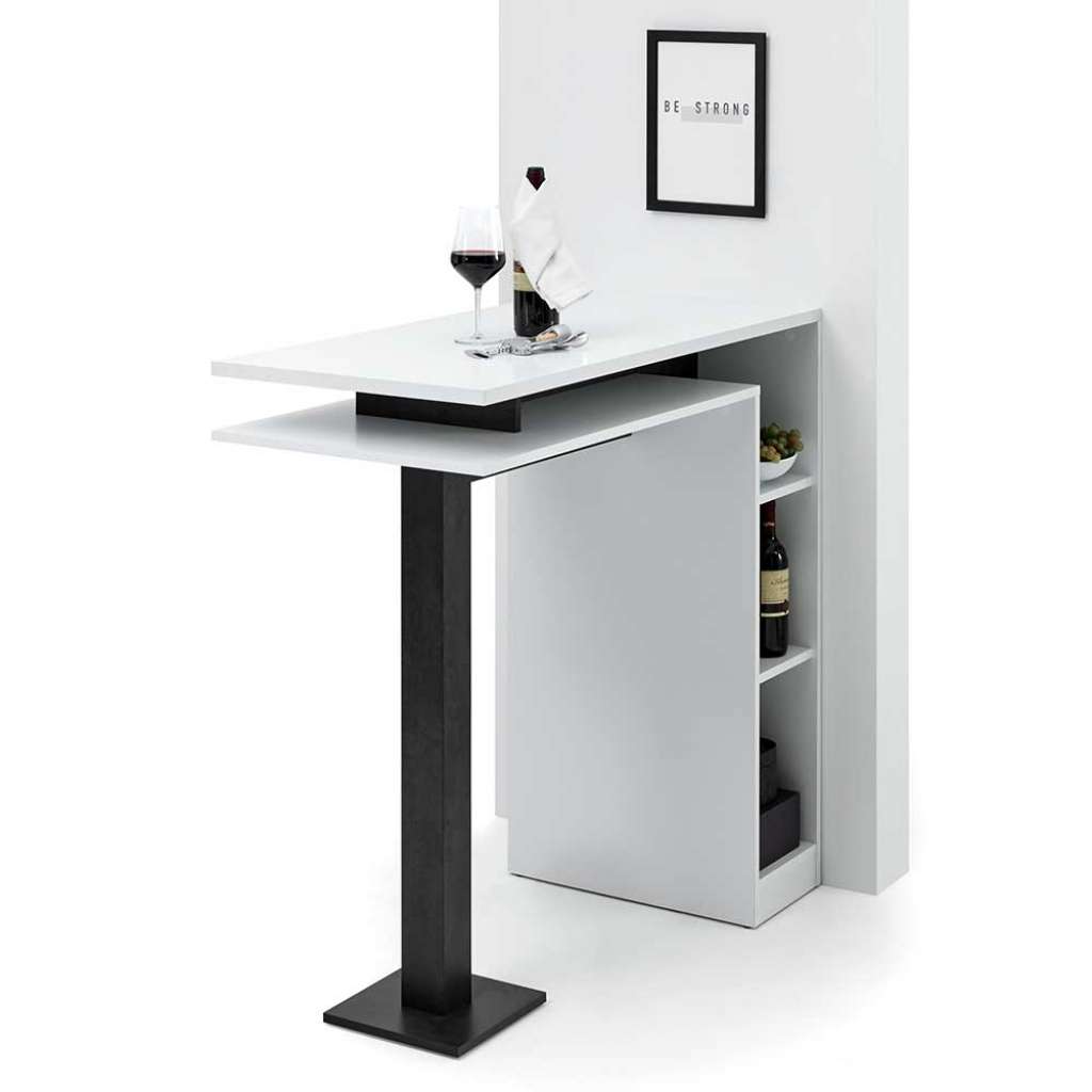 Bartisch modern in Weiß und Beton Optik dunkelgrau 103 cm hoch