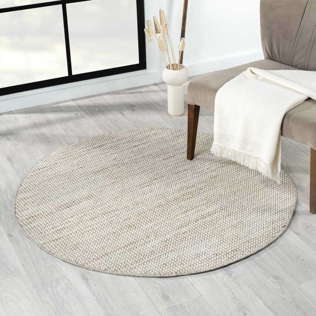 Teppich in Sisaloptik in Weiß und Beige meliert 120 cm Durchmesser