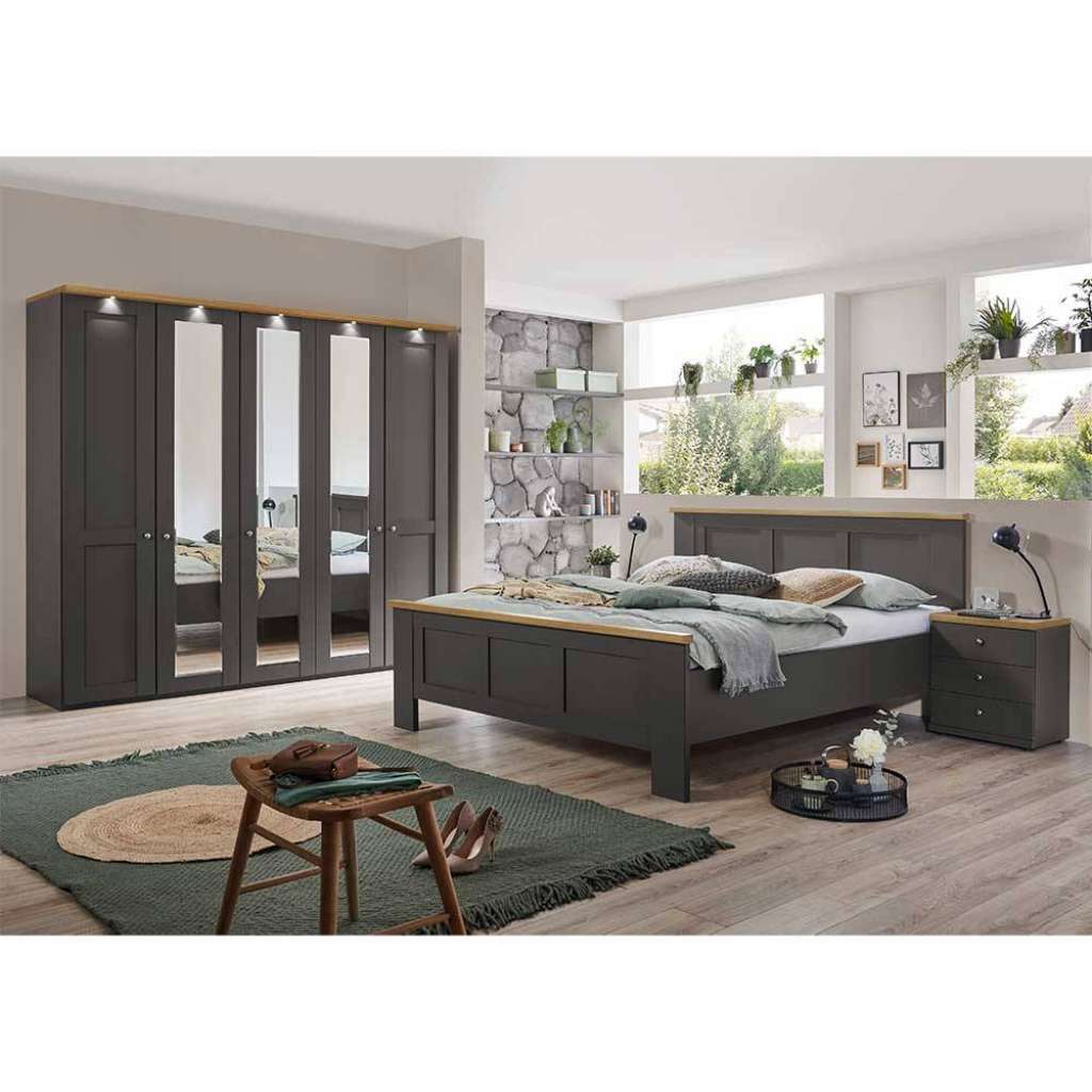 Schlafzimmer Set 4-teilig in Dunkelgrau Eiche Bianco (vierteilig)