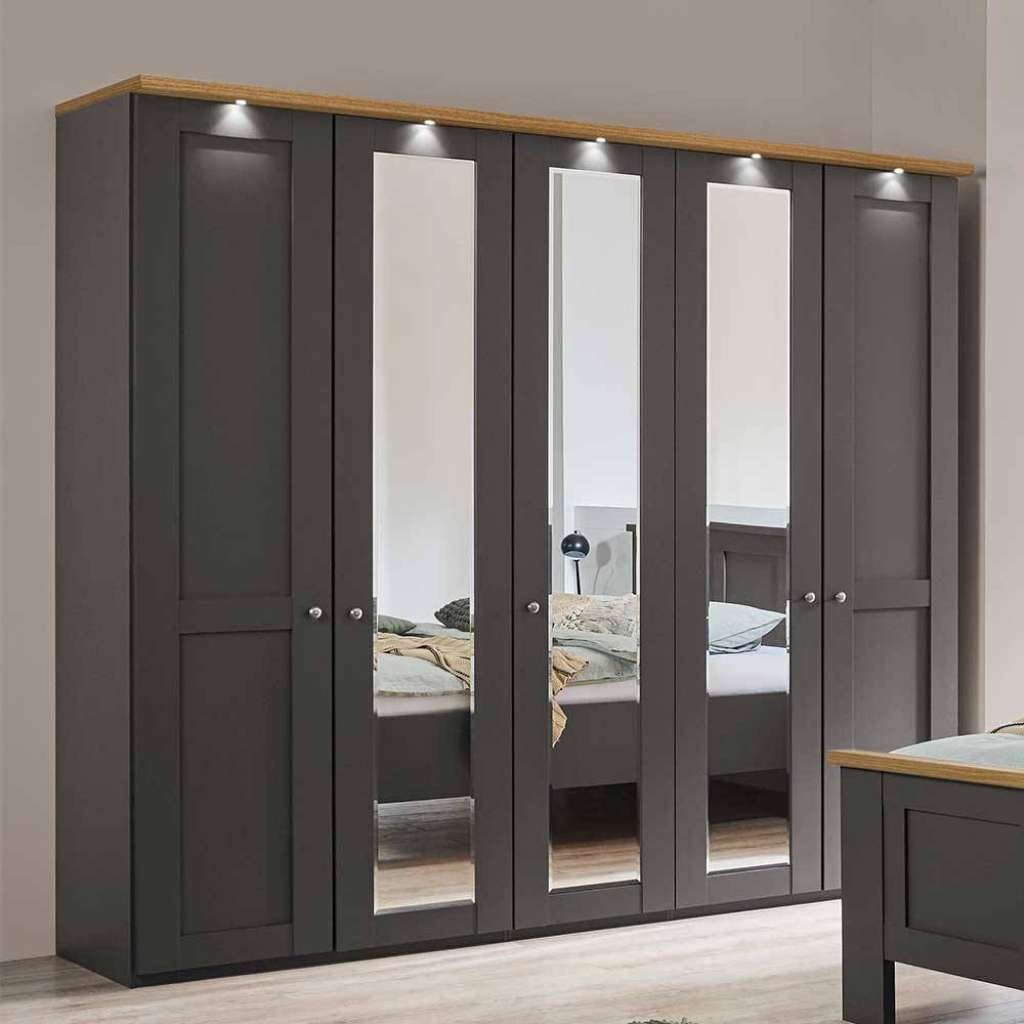 Schlafzimmerkleiderschrank 5türig in Dunkelgrau Eiche Bianco