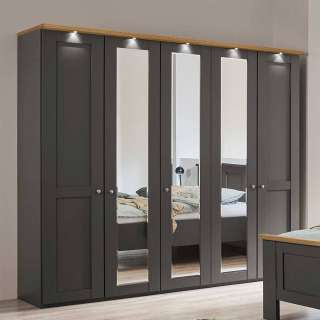 Schlafzimmerkleiderschrank 5türig in Dunkelgrau Eiche Bianco
