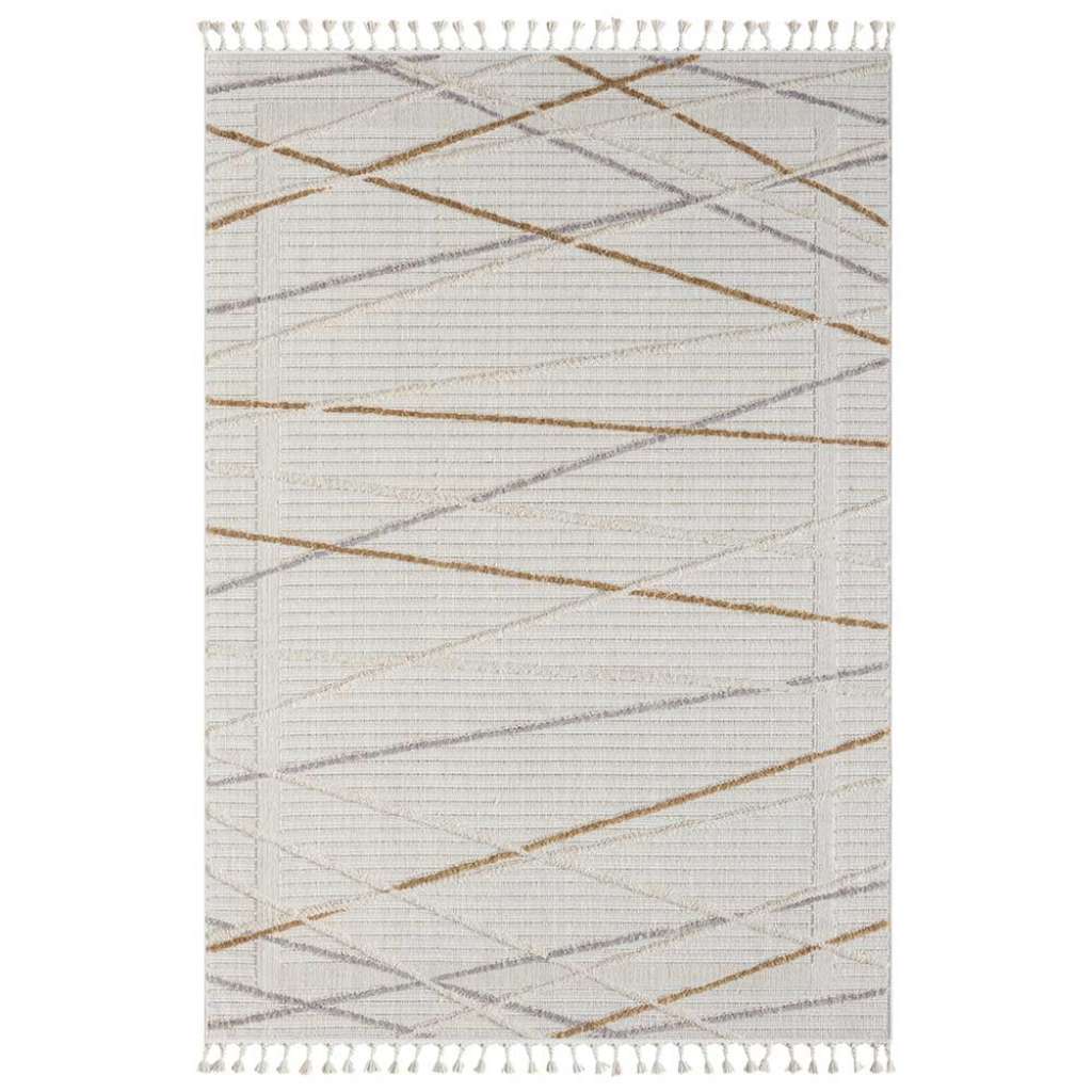Moderner Wohnzimmerteppich in Cremefarben - Hellgrau Streifen Muster