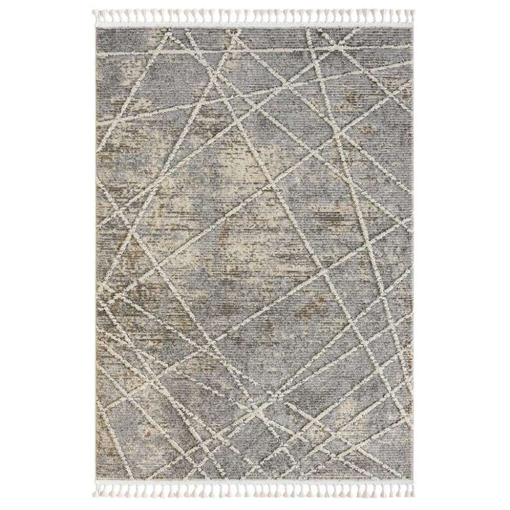 Struktur Teppich mit Fransen in Beige & Grau drei Größen