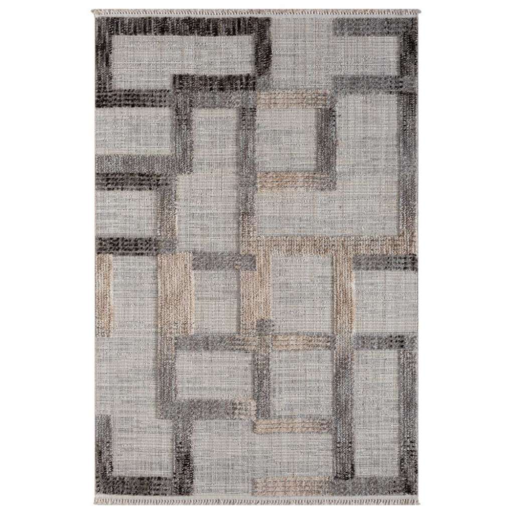 Struktur Teppich Kurzflor in Beige und Grau geometrischem Muster