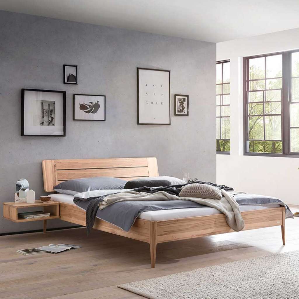 Wildbuche Doppelbett massiv Oberfläche geölt modernem Design