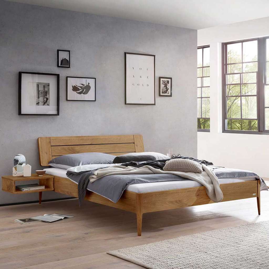 Massive Wildeiche Betten 160x200 cm und 180x200 cm Vierfußgestell aus Holz