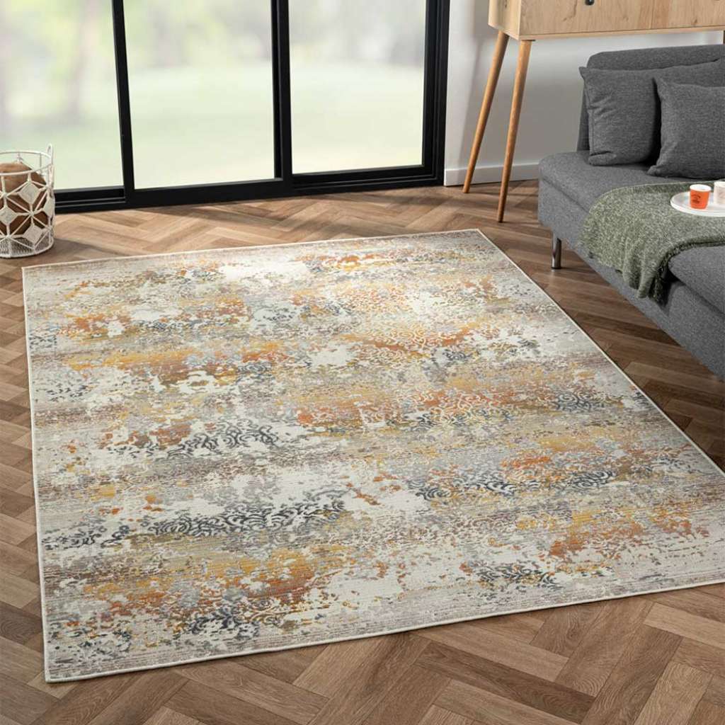 Kurzflor Teppich 170x240 cm in Cremefarben - Orange - Grau