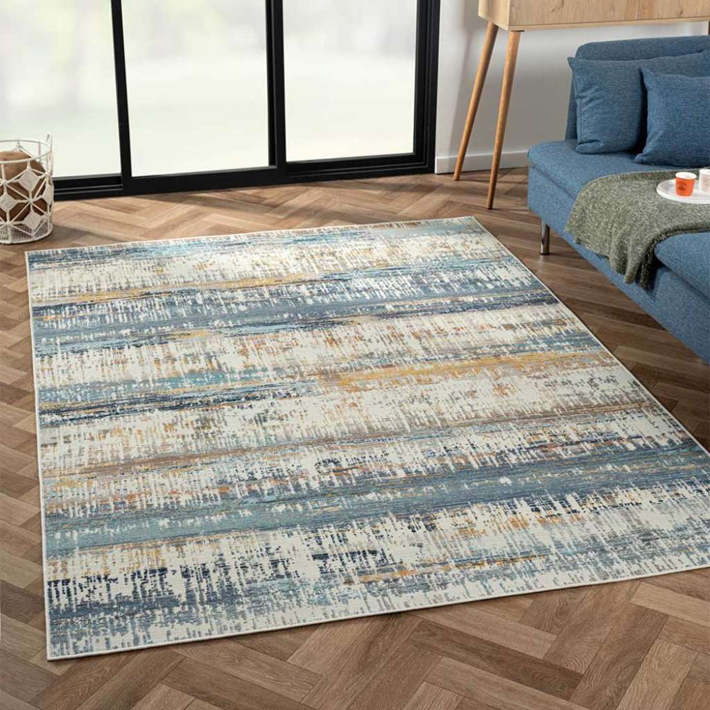 Gemusterter Teppich Kurzflor 170x240 cm Blau - Orange - Hellgrau