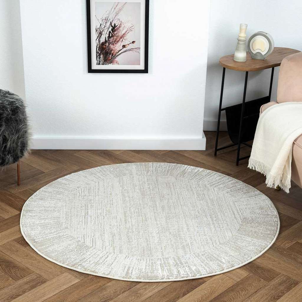 Teppich rund Kurzflor in Cremefarben und Beige 120 cm Durchmesser