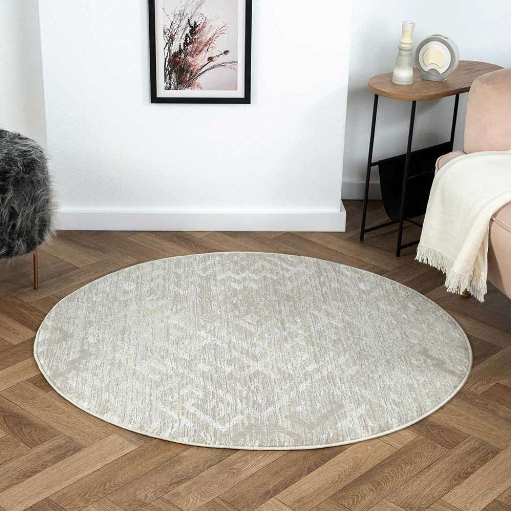 Runder Muster Teppich in Cremefarben und Beige 120 cm Durchmesser