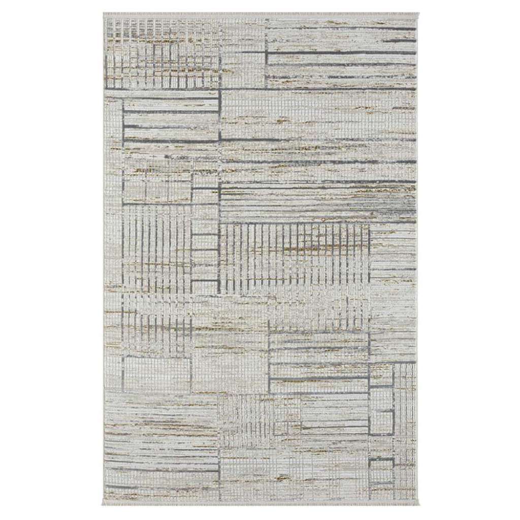 Rechteckiger Teppich mit Muster in Hellgrau und Creme Kurzflor