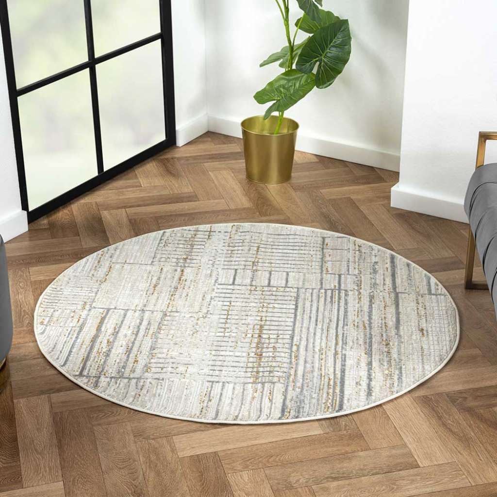 Runder Teppich mit Muster in Creme und Hellgrau 120 cm Durchmesser