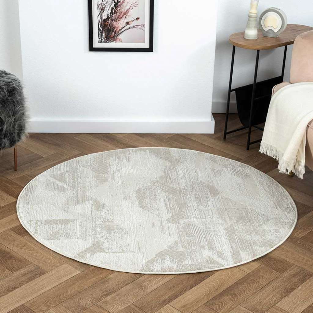 Heller Teppich rund in Cremefarben und Beige 120 cm Durchmesser