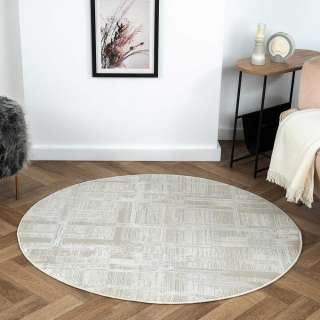 120 cm Teppich rund in Cremefarben und Beige Kurzflor
