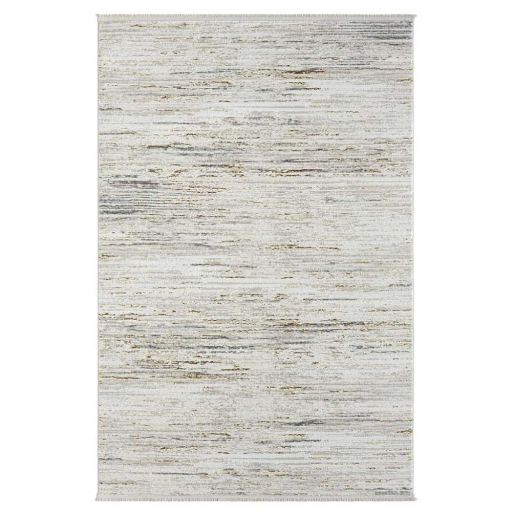 Gestreifter Teppich Rechteck in Hellgrau und Cremefarben Kurzflor
