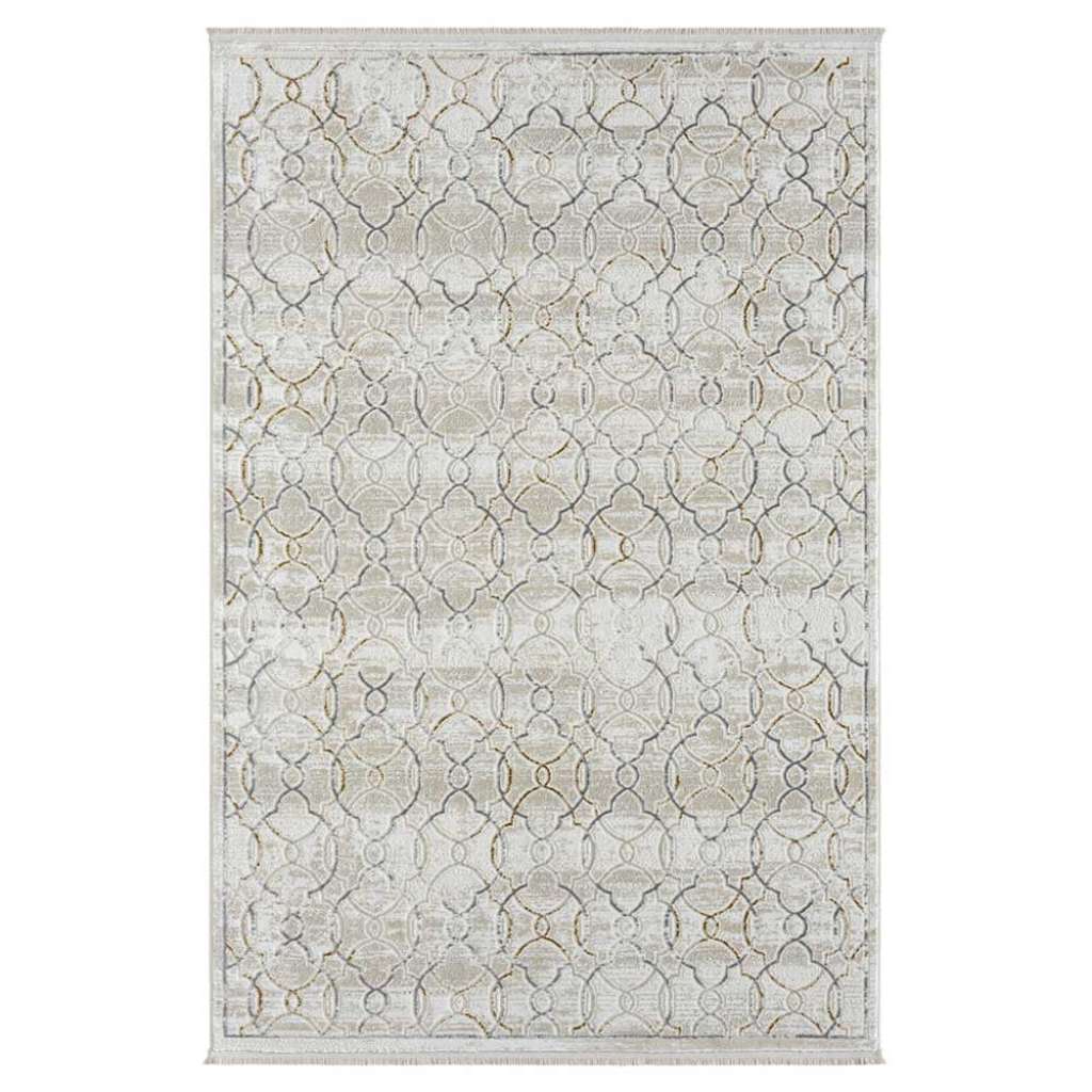 Kachelmuster Teppich Vintage in Hellgrau und Creme Kurzflor