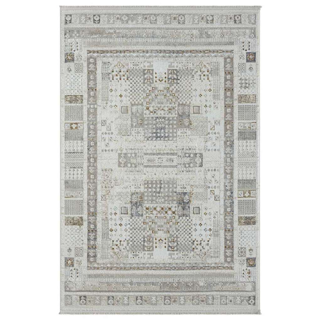 Rechteck Teppich gemustert in Hellgrau und Cremefarben Vintage Look