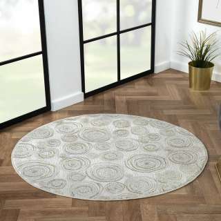 Heller Teppich rund mit Ornament Muster 120 cm Durchmesser