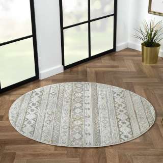 Ethno Muster Teppich in Hellgrau und Creme Landhausstil
