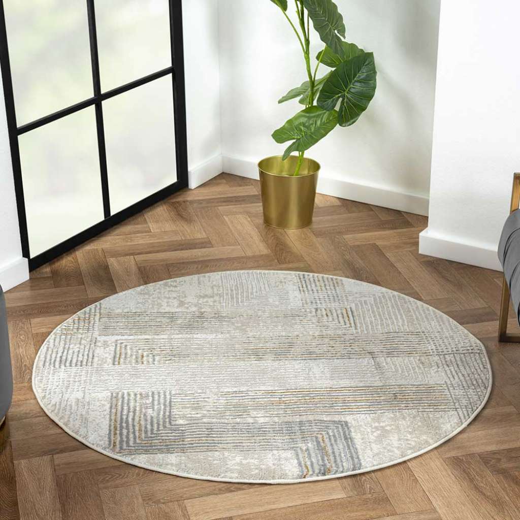 Pflegeleichter Teppich in Hellgrau und Cremefarben 120 cm Durchmesser