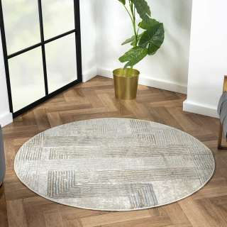 Pflegeleichter Teppich in Hellgrau und Cremefarben 120 cm Durchmesser
