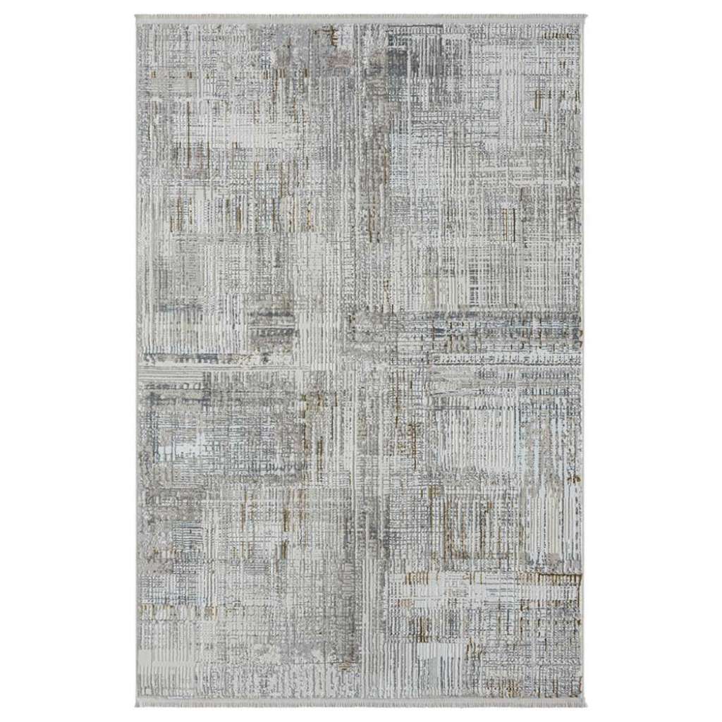Moderner Kurzflor Teppich in Hellgrau und Creme pflegeleicht